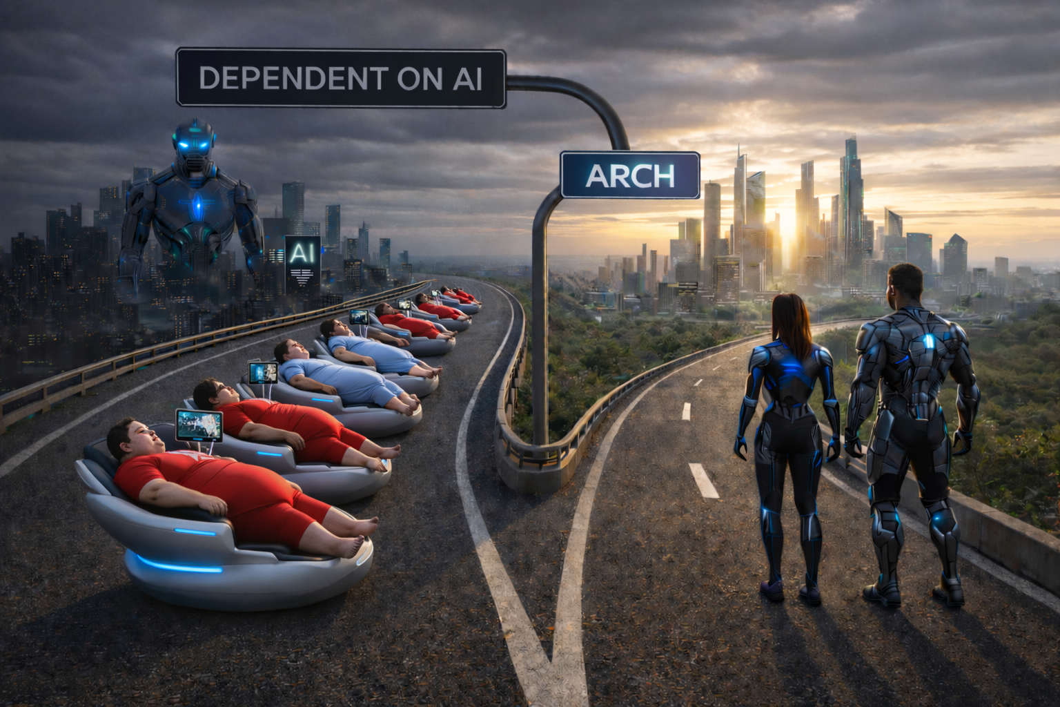 Contrast between passive AI assistance and Arch augmentation